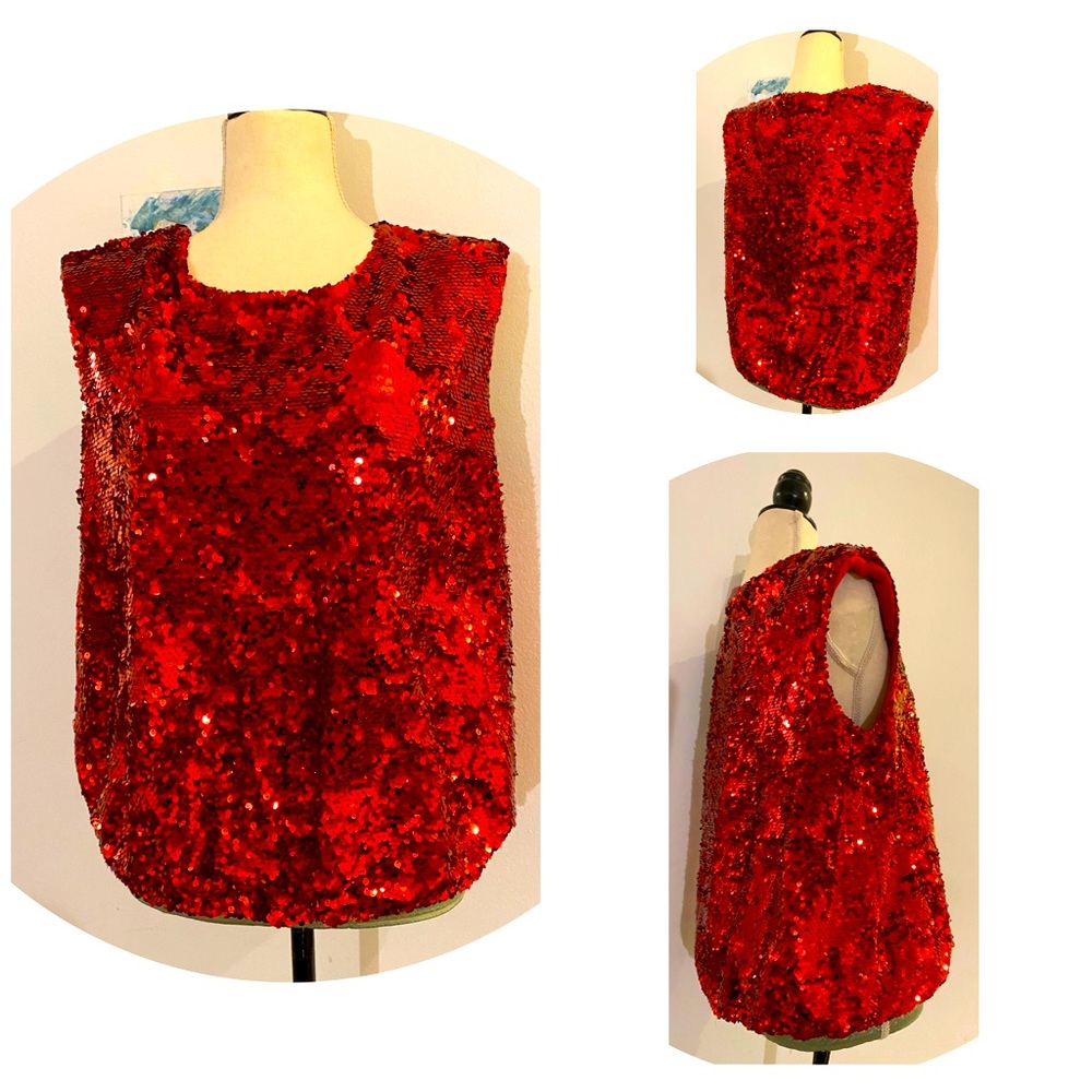 NWT Marc New York Sequin Red Top Lary